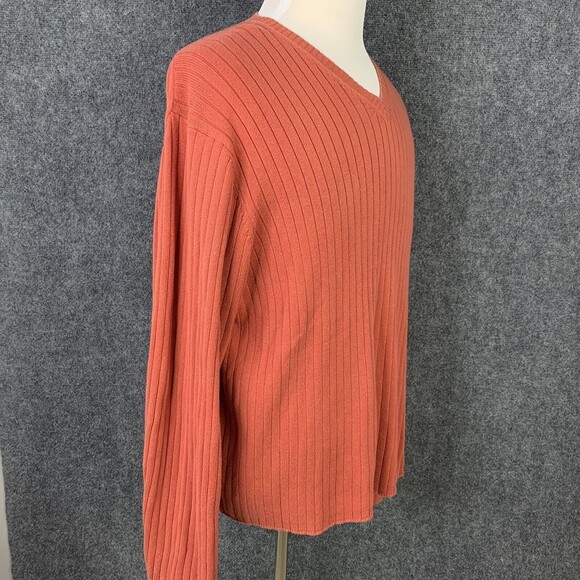J Crew Long Sleeve Sweater Men XL Ribbed V-neck Rust Color - Picture 7 of 8